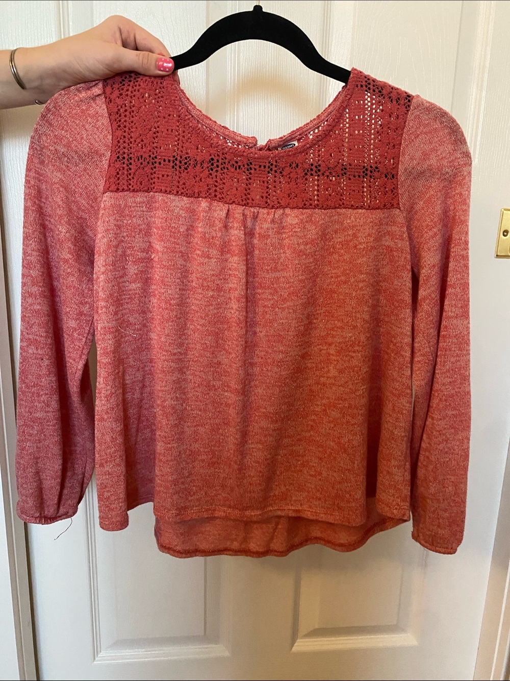 Girl’s Crochet Yoke Long Sleeve Top - Dusty Rose